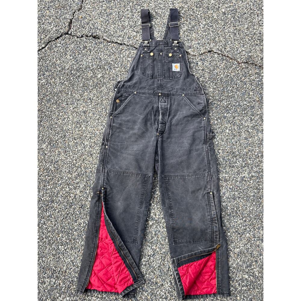 Y2K Carhartt insulated double knee carpenter Overalls black faded Denim 36x32